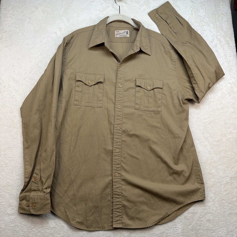 Vintage Sears Fieldmaster Shirt Mens XL Khaki Workwear Safari Utility Hong Kong